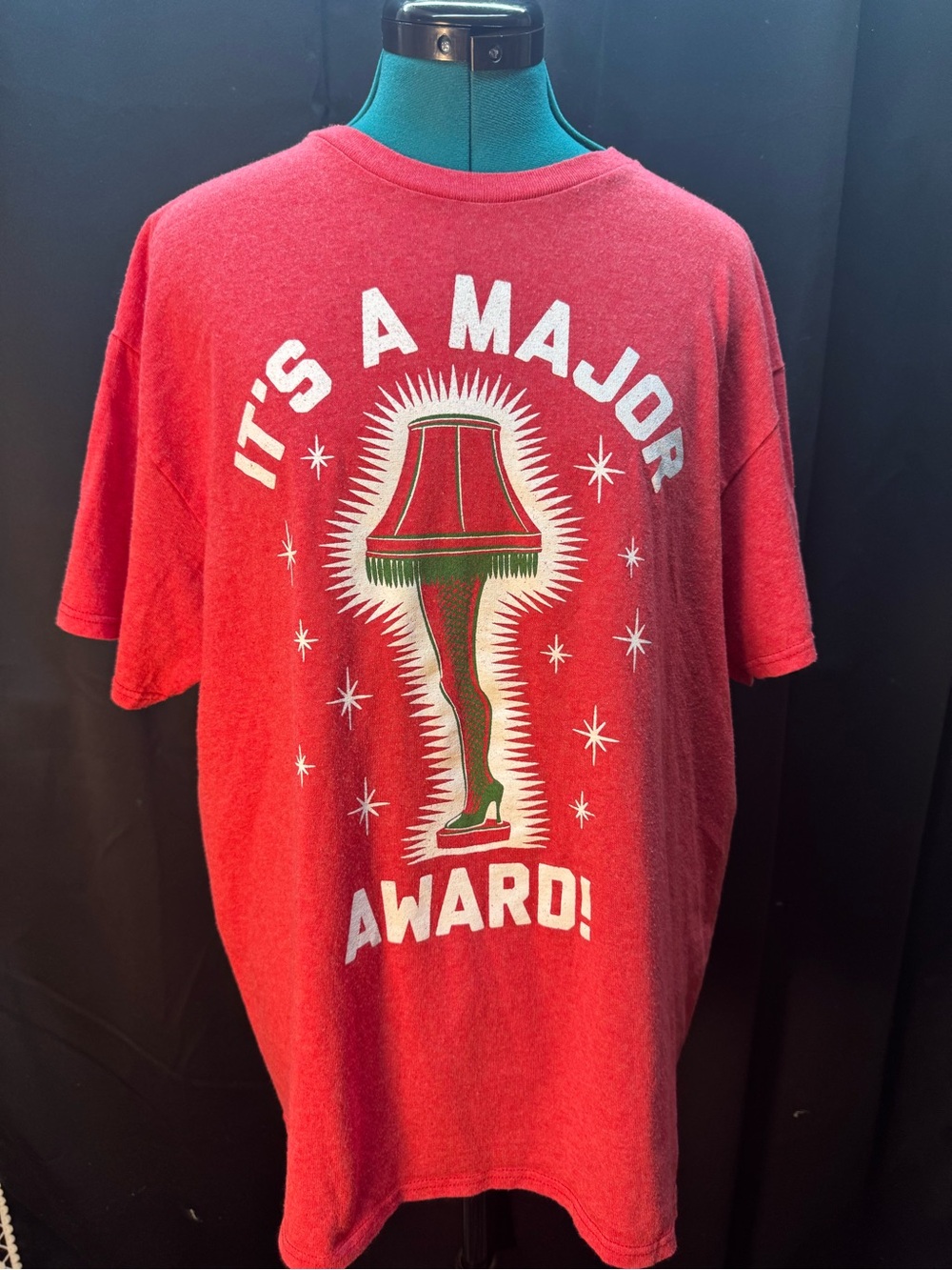 Red Holiday Graphic Tee with Leg Lamp Design